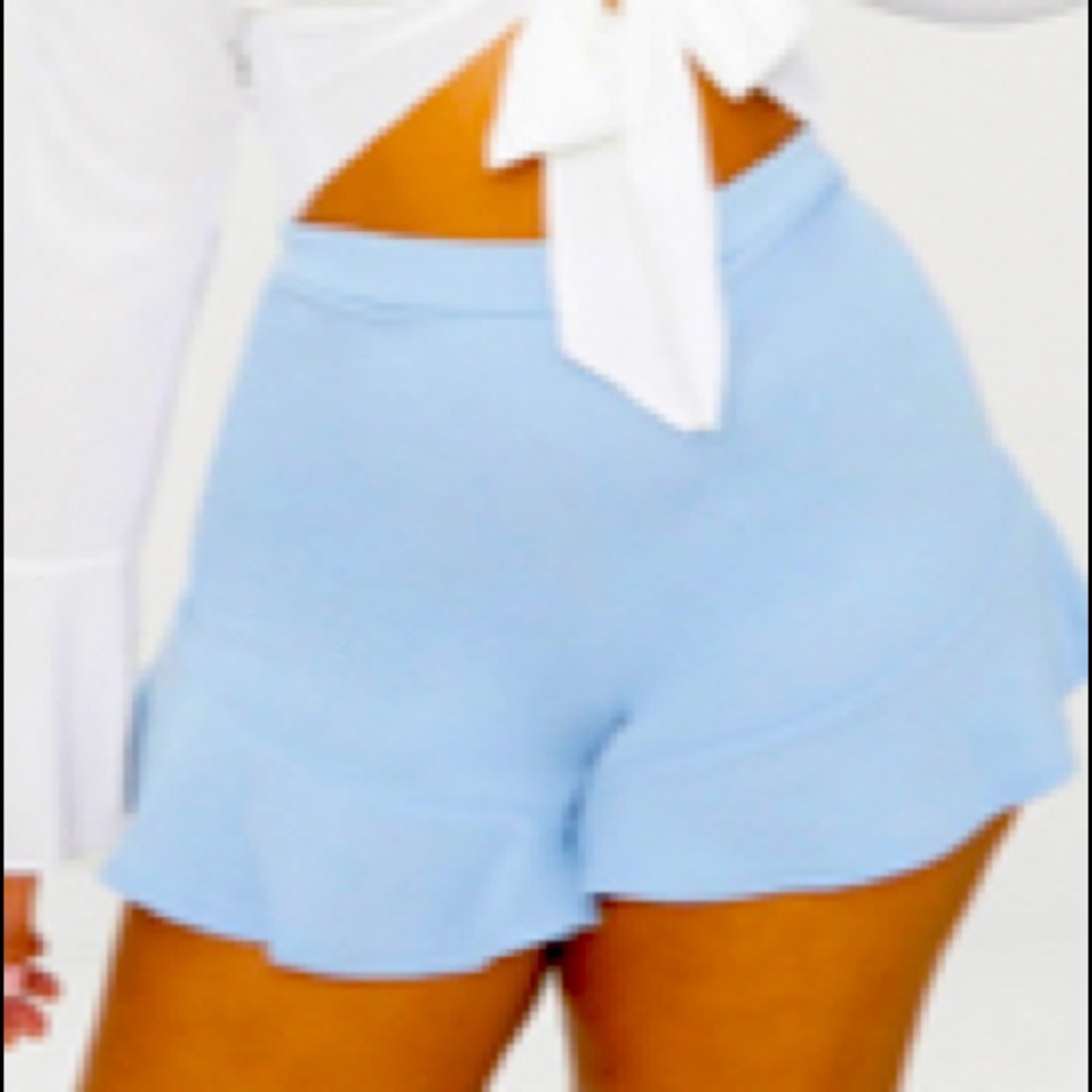 Plus Baby Blue Frill Hem Shorts